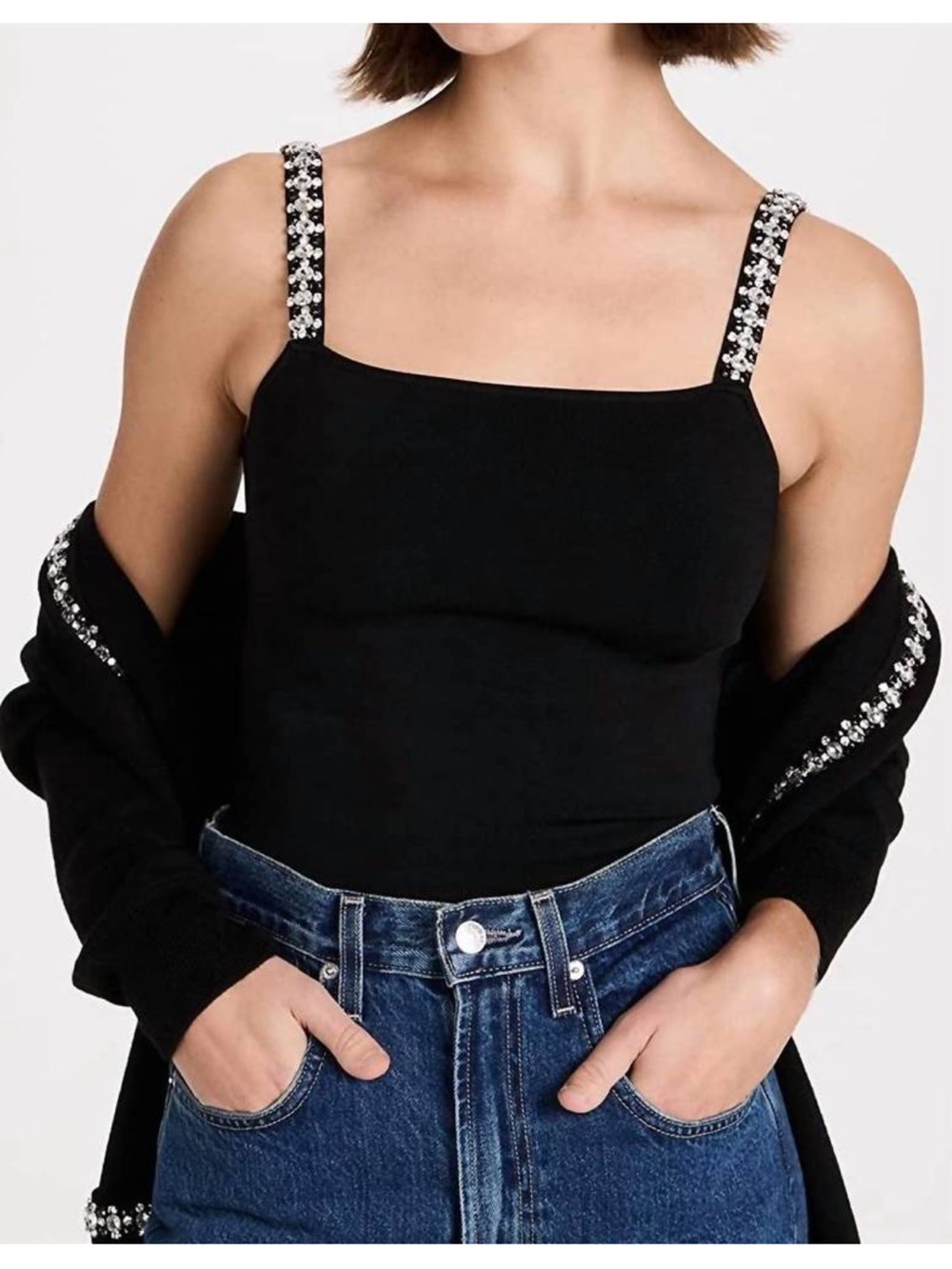 Alice + Olivia Black DRINA size small Embellished Strap Tank Top
